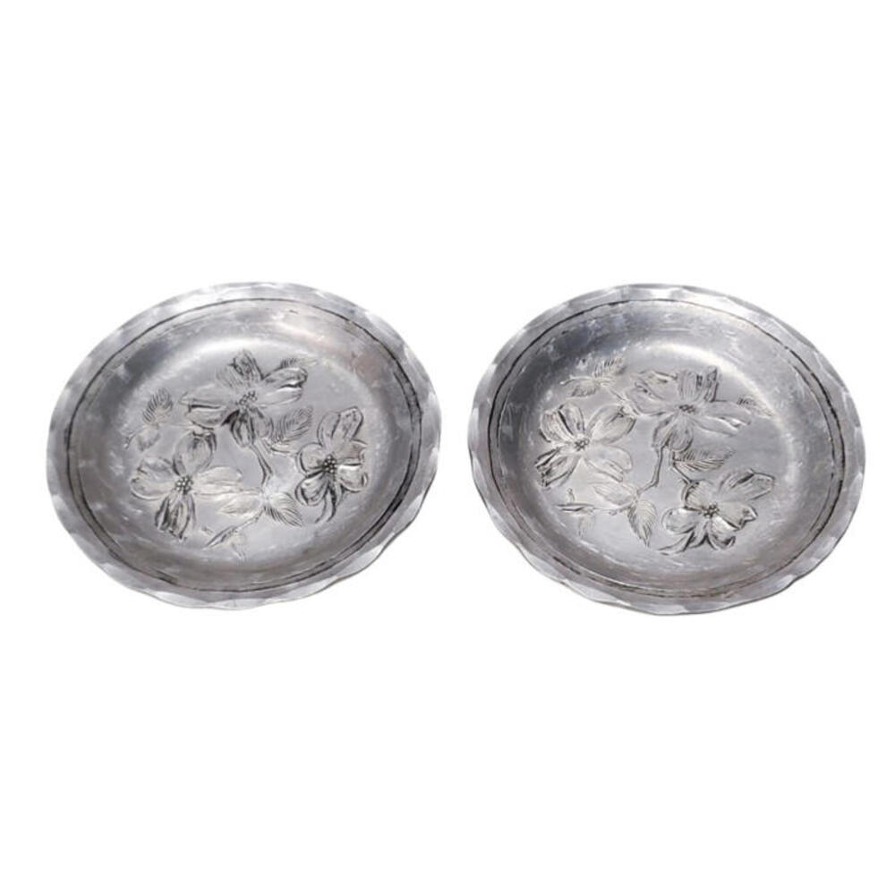 Vintage Wendell August Forge Hammered Aluminum Lot Of 2 Floral Coasters